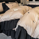DecorBites™ Ice Silk Embroidery Bedding Sets: Luxury Rayon Duvet Set with Lace, Soft & Cozy