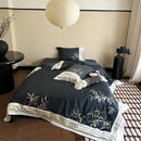 Luxury dark blue bamboo embroidery 1000tc egyptian cotton bedding set