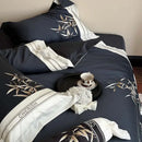 Luxury dark blue bamboo embroidery 1000tc egyptian cotton bedding set