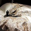 Luxury embroidery bedding set in pearl white & grey – bedroom