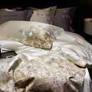 Luxury embroidery bedding set in pearl white & grey – bedroom