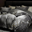 Luxury embroidery bedding set in pearl white & grey – bedroom
