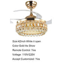 Luxury gold crystal ceiling fan light for living room