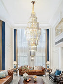 Luxury gold crystal pendant chandelier – hotel lobby tiered glass light