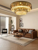 Luxury gold crystal round ceiling chandelier for dining room