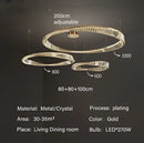 Luxury gold dna spiral crystal chandelier living room ring light