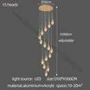 Luxury gold led staircase chandelier crystal living room pendant light