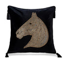 Luxury gold rhinestone square pillow with beaded horse bedroom accent
