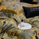 Luxury gold & silver brocade satin jacquard bedding set bedroom