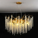 Luxury golden branch crystal tassel led chandelier dining room light