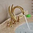 Luxury golden swan dual handle bathroom faucet with feather detail