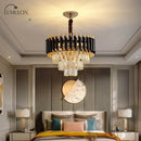 Luxury k9 crystal tiered chandelier black & gold dining room light