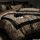 Luxury leopard print & black satin bedding set bedroom decor