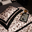 Luxury leopard print satin bedding set bedroom duvet cover cream black