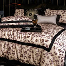 Luxury leopard print satin bedding set bedroom duvet cover cream black