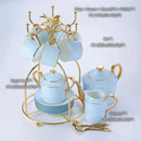 Luxury light blue bone china coffee set with rack dining room