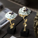 Luxury porcelain crystal rose decor blue & gold living room ornament