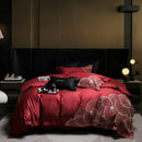 Luxury red & white lotus embroidered cotton bedding set bedroom