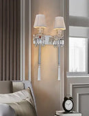Luxury silver crystal wall lamp with pleated shades for bedroom
