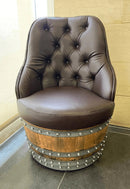 Luxury Captain Barrel Chair, Handmade Wine and Whiskey Barrel Chair, Hidden Storage, Memory Foam Upholstery, Movable On Casters