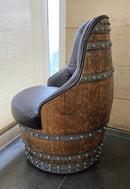 Luxury Captain Barrel Chair, Handmade Wine and Whiskey Barrel Chair, Hidden Storage, Memory Foam Upholstery, Movable On Casters
