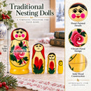 Wooden Semenov Red Scarf Nesting Dolls - Stacking Matryoshka 3.6 Inches