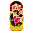 Wooden Semenov Red Scarf Nesting Dolls - Pink Rose Matryoshka 4.4 Inches