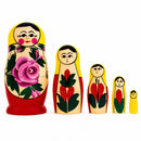 Wooden Semenov Yellow Gown Nesting Dolls - Magenta Rose Matryoshka 4.2 Inches