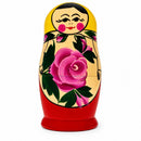 Wooden Semenov Yellow Gown Nesting Dolls - Magenta Rose Matryoshka 4.2 Inches