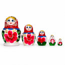Beautiful Wooden  with Red Color Hood and Pink Flowers Nesting Dolls