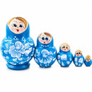 Wooden Turquoise Floral Nesting Dolls - Sky Blue Matryoshka 3.1 Inches
