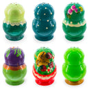 Set of 2 Wooden Floral Nesting Dolls - Green Matryoshka Salt Shakers