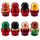 Set of 2 Wooden Floral Nesting Dolls - Matryoshka Salt and Pepper Shakers