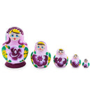 Pink Color with White Velvet Flower Wooden  Nesting Dolls