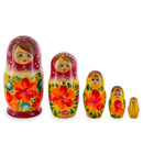 Red Color with Orange Flowers Wooden  Nesting Dolls