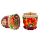 Red Color with Orange Flowers Wooden  Nesting Dolls