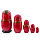 Red Color with Basket and Flowers Wooden  Nesting Dolls