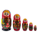 Red Color with Basket and Flowers Wooden  Nesting Dolls