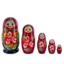 Pink Hood with Orange Flowers Wooden  Nesting Dolls