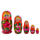 Orange Hood with Pink Flowers Wooden  Nesting Dolls