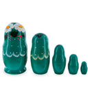 Green Hood with White Flowers Wooden  Nesting Dolls