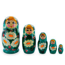 Green Hood with White Flowers Wooden  Nesting Dolls
