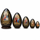 Set of 5 Orthodox Icons Egg Shape Wooden Nesting Dolls 6.5 Inches