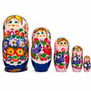Flowers on Pink Dress Wooden  Nesting Dolls 7.25 Inches