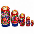 Set of 5 Flowers on Red Scarf Wooden Nesting Dolls 7.25 Inches