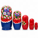 Set of 5 Flowers on Red Scarf Wooden Nesting Dolls 7.25 Inches