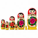 Set of 7 Wooden Semenov Nesting Dolls - Blooming Rose Matryoshka 7 Inches