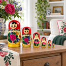 Set of 7 Wooden Semenov Nesting Dolls - Blooming Rose Matryoshka 7 Inches