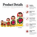 Set of 7 Wooden Semenov Nesting Dolls - Blooming Rose Matryoshka 7 Inches