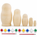 Set of 5 Unfinished Wooden Nesting Figurines with Paints DIY Craft Blanks for Painting  5.75 Inches